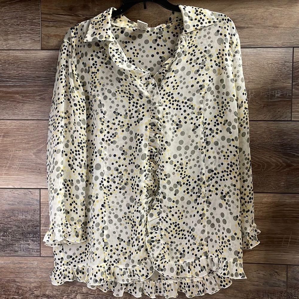Draper’s & Damon Ladies Blouse Jacket Size M Black,white,gray,yellow polka dots